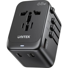 Belirtilmemiş Evrensel Seyahat Adaptörü 65 W Gan, 4 USB Bağlantı Noktası, Unitek