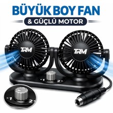 Trm Çift Fanlı 12V Araç Fanı – 2 Kademe Güçlü Motor, 360° Yatay / 180° Dikey Ayarlanabilir, Otomobil, Kamyon, Karavan