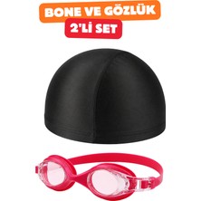 Nublado 2'li Set Yüzücü Gözlüğü Kumaş Bone Set Yüzme Havuz Deniz Gözlüğü Pembe