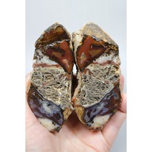Healcrystal Karadeniz Bantlı Akik Çifti, Karnelyen Kırmızı ve Mor Lekeli Agat