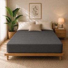 Karden Flower Premium Jersey Antrasit Fitted %100 Pamuk Penye 100x200+30cm Tek Kişilik Lastikli Çarşaf