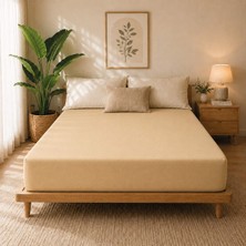 Karden Flower Premium Jersey Bej Fitted %100 Pamuk Penye 100x200+30cm Tek Kişilik Lastikli Çarşaf