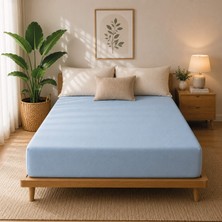 Karden Flower Premium Jersey Açık Mavi Fitted %100 Pamuk Penye 100x200+30cm Tek Kişilik Lastikli Çarşaf