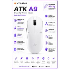 Maypal Atk Dragonfly A9 Kablosuz Oyuncu Wireless Mouse 53GR 1000HZ Paw 3395SE 3 Modlu Bağlantı