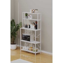 Woodensa Dört Rafli Çok Amaçli Mikrodalga Dolabi (Siyah Profil Beyaz Sunta) 60X36X130 cm