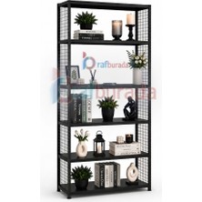 Rafburada 6 Katlı Renkli Tel Kafesli Dekoratif Çelik Raf - Çiçeklik Rafı, Ofis Rafı 0,70 mm SARI-59X93 CM-250 cm