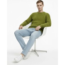 Alpha Studio Yeşil Erkek Bisiklet Yaka Regular Fit Kazak AU-3081C Merıno Mock Neck Sweater