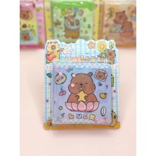 Mikasso Capybara Sulu Pullu Anahtarlıklı Stickerlı Kapibara Not Defteri (7,5x7,5 Cm) - Luck Yumuşak Düz Çizg