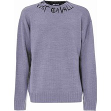 Just Cavalli Gri Erkek Bisiklet Yaka Regular Fit Yazı Baskılı Kazak 79OAFM02