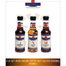 Simonelli Aromalı Şurup Seti 3X250 ml Kahve ve Kokteyl Şurubu Toffenut, Tuzlu Karamel ve Irish Cream Aromalı