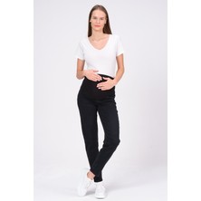 Busa Hamile Kadın Mom Fit Esnek Karın Bantlı Siyah Kot Pantolon Günlük Kullanım İçin
