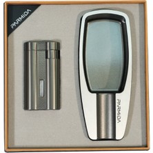 Parmida 3 Torch Gunmetal Çakmak Gunmetal Tekli Küllük Ikili Puro Seti TR9849