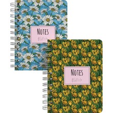 Mikasso Daisy Magnolia Mini Sert Kapaklı Spiralli Defter Set Sert Spiralli Çizgili Küçük Boy Çok Renkli Not