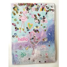Mikasso A5 Boy Simli ve Sulu Şeffaf Flamingo Defter Okul Defteri Hediyelik Defter Karton Düz Çizgili 50 Yapr