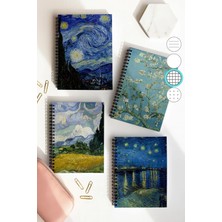Mikasso Van Gogh Spiralli Kareli Okul Defter Seti, A5 / 50 Yaprak 100 Sayfa 4'lü Set, Van Gogh Karton Spiral