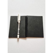 Mikasso Beyaz Kalemli Siyah Defter A6 Spiralli 32 Yaprak Karton Spiralli Çizgisiz Küçük Boy Siyah Konsept De