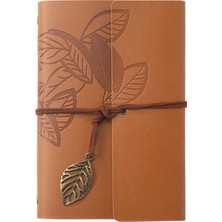 Mikasso Vintage Yaprak Motifli Pu Deri Defter–80 Sayfa Çizgisiz GÜNLÜK,18.5X12.5 Cm,seyahat Defteri Vegan De