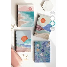 Mikasso Spiralli Kareli Okul Defter Seti, A5 Boyutunda 50 Yaprak 100 Sayfa 4'lü Set, Boholu Set Karton Spira