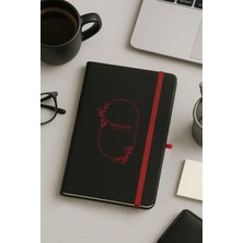 Mikasso Çiçek Tasarımlı Siyah Sert Kapaklı Çizgili Defter Planlayıcı 13X21CM Lastikli Sert Düz Çizgili 96 Ya