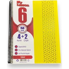 Mikasso U4 4+2 150 Ypr A4 Spr. Ayraçlı Defter 4 Kareli 2 Çizgili Karton Spiralli Çizgisiz Orta Boy Beyaz Res