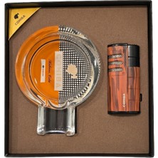 Cohiba 3 Torch Kamuflaj Çakmak Kristal Küllük Ikili Puro Seti TR9838