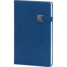 Mikasso -Termo Deri Metal Kilitli Defter Düz Çizgili Orta Boy Lacivert A5 Not Defterleri