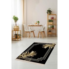 Belirtilmemiş Pelangi Gold Yaprak Desenli Çerçeveli Dijital Baskı Halı, Siyah 180 x 250