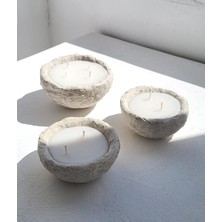 Belirtilmemiş El Yapımı Ufak Boy Beton Mum, 2 Fitilli, Çap 10 cm Yükseklik 4 Cm, Dekoratif Ev Aksesuarı