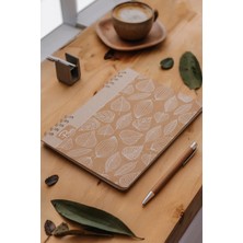 Mikasso White Leaves Kraft Çizgili Defter 17X24 Sert Spiralli Çizgili 96 Yaprak Büyük Boy Kahverengi Belirti