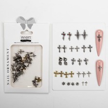 Belirtilmemiş 30LU Gotik Stil Metal Tırnak Süsleme Charm Nail Charm Taşları WN-507