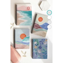 Mikasso Spiralli Çizgili Okul Defter Seti, A5 Boyutunda 50 Yaprak 100 Sayfa 4'lü Set, Boholu Set Sert Spiral