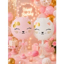 Parti Dükkanı Retro Kedi Folyo Balon Seti 2'li 18 Inç 36 cm Pembe Beyaz Helyum Uyumlu Kedi Balonu Doğum Günü Parti Süsü Çocuk Parti Dekorasyonu