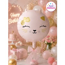 Parti Dükkanı Retro Pembe Kedi Folyo Balon 18 Inç 36 cm Helyum Uyumlu Yuvarlak Kedi Balonu Doğum Günü Parti Süsü Çocuk Parti Dekorasyonu