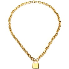 Chavin 50 Cm. Aşkın Kilidi Gold Çelik Bayan Zincir Kolye Ec81Sr