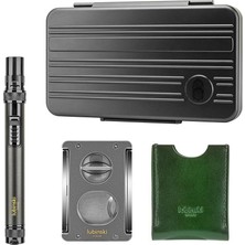 Lubinski Special Edt. Aluminyum Slim Puro Taşıma Çantası Grey Çakmak+V-Cut Kesici/delici Set