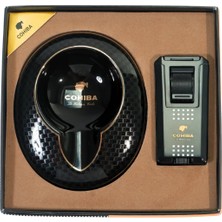 Cohiba Çift Torch Çakmak Porselen Tekli Küllük Karbon Ikili Puro Seti TR9833