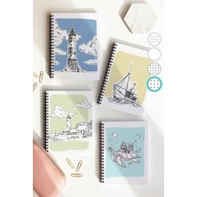 Mikasso Spiralli Noktalı Okul Defter Seti, A5 Boyutunda 50 Yaprak 100 Sayfa 4'lü Set, Denizli Set Karton Spi