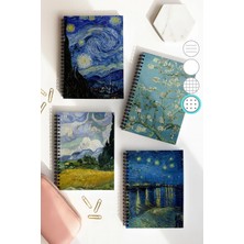 Mikasso Van Gogh Spiralli Noktalı Okul Defter Seti, A5 / 50 Yaprak 100 Sayfa 4'lü Set, Van Gogh Karton Spira