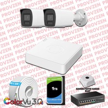 Provzen Hikvision 2 Kameralı 4mp Ip Colorvu 3.0 Güvenlik Sistemi Aı Insan Araç Algılama Mikrofon ve Işıklı Alarm