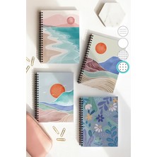 Mikasso Spiralli Noktalı Okul Defter Seti, A5 Boyutunda 50 Yaprak 100 Sayfa 4'lü Set, Boholu Set Karton Spir