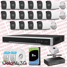 Provzen Hikvision 16 Kameralı 4mp Ip Colorvu 3.0 Güvenlik Sistemi Aı Insan Araç Algılama Mikrofon ve Işıklı Alarm