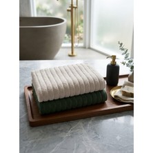 Erca Home Tekstil Ürünleri %100 Pamuklu 2 Li Set Bej ve Koyu Yeşil Renkte Ayak Havlusu Paspas