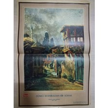 Plakperest Dünkü Istanbul’dan Bir Sokak-Hüseyin Rahmi Gürpınar Çizimi- Hayat Dergisi Orta SAYFASI-34X50 cm Boyutlarında