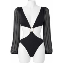 D Lingerie Noir Élégance Şifon Kollu Mayokini DM3812S