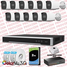 Provzen Hikvision 11 Kameralı 4mp Ip Colorvu 3.0 Güvenlik Sistemi Aı Insan Araç Algılama Mikrofon ve Işıklı Alarm