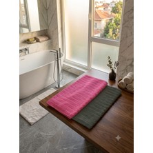 Erca Home Tekstil Ürünleri %100 Pamuklu 2 Li Set Pembe ve Koyu Yeşil Renkte Ayak Havlusu Paspas