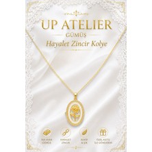Up Atelier 925 Ayar Gümüş Ithal Zincirli Zirkon Taşlı Beyaz Detaylı Gold Gül Kolye 40-45CM Ayarlanabilir