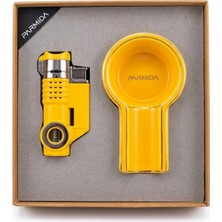 Parmida 3 Torch Sarı Çakmak Sarı Tekli Küllük Ikili Puro Seti TR9854