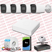 Provzen Hikvision 4 Kameralı 4mp Ip Colorvu 3.0 Güvenlik Sistemi Aı Insan Araç Algılama Mikrofon ve Işıklı Alarm