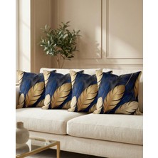Menesa Home Lacivert Gold Tüy Desenli Dijital Baskılı 4’lü Dekoratif Kırlent Kılıfı Seti